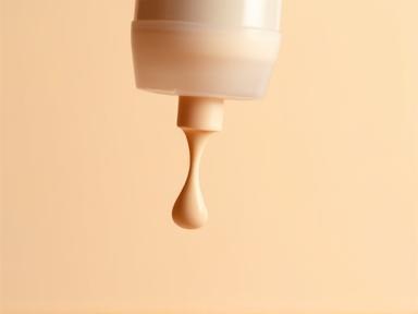 Close-up of liquid foundation being dispensed from a bottle