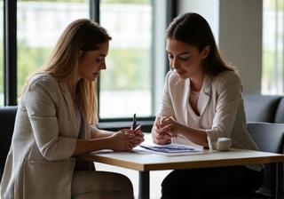 Two professionals discussing cosmetic product ideas